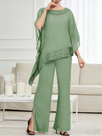 Pantsuits Separates Scoop Neck Sequins Asymmetrical Ankle-Length Mother of the Bride Dress with Slit (SHI22500132)