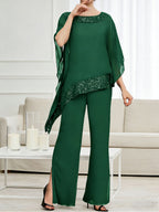 Pantsuits Separates Scoop Neck Sequins Asymmetrical Ankle-Length Mother of the Bride Dress with Slit (SHI22500132)