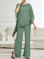Pantsuits Separates Scoop Neck Sequins Asymmetrical Ankle-Length Mother of the Bride Dress with Slit (SHI22500132)