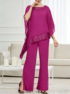 Pantsuits Separates Scoop Neck Sequins Asymmetrical Ankle-Length Mother of the Bride Dress with Slit (SHI22500132)