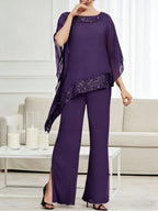 Pantsuits Separates Scoop Neck Sequins Asymmetrical Ankle-Length Mother of the Bride Dress with Slit (SHI22500132)