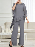 Pantsuits Separates Scoop Neck Sequins Asymmetrical Ankle-Length Mother of the Bride Dress with Slit (SHI22500132)