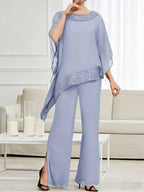 Pantsuits Separates Scoop Neck Sequins Asymmetrical Ankle-Length Mother of the Bride Dress with Slit (SHI22500132)