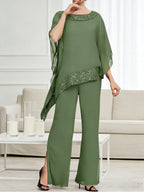 Pantsuits Separates Scoop Neck Sequins Asymmetrical Ankle-Length Mother of the Bride Dress with Slit (SHI22500132)