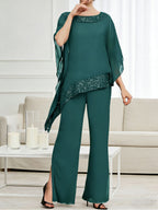 Pantsuits Separates Scoop Neck Sequins Asymmetrical Ankle-Length Mother of the Bride Dress with Slit (SHI22500132)