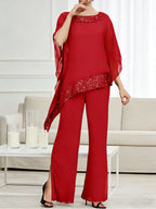 Pantsuits Separates Scoop Neck Sequins Asymmetrical Ankle-Length Mother of the Bride Dress with Slit (SHI22500132)