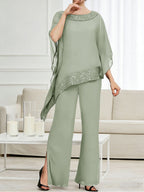 Pantsuits Separates Scoop Neck Sequins Asymmetrical Ankle-Length Mother of the Bride Dress with Slit (SHI22500132)