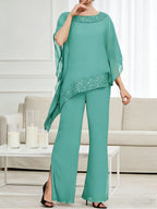 Pantsuits Separates Scoop Neck Sequins Asymmetrical Ankle-Length Mother of the Bride Dress with Slit (SHI22500132)
