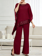 Pantsuits Separates Scoop Neck Sequins Asymmetrical Ankle-Length Mother of the Bride Dress with Slit (SHI22500132)