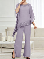 Pantsuits Separates Scoop Neck Sequins Asymmetrical Ankle-Length Mother of the Bride Dress with Slit (SHI22500132)