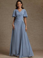 A-Line Satin One Shoulder Floor-Length Mother of the Bride & Groom Dresses with Sweep Train (SHI22500626)