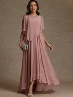 A-Line Floor-Length Chiffon Cape Sleeves Mother of the Bride & Groom Dresses with Tiered Ruffles (SHI22500723)