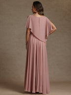 A-Line Floor-Length Chiffon Cape Sleeves Mother of the Bride & Groom Dresses with Tiered Ruffles (SHI22500723)