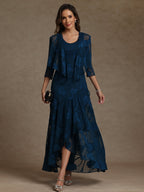 Sheath V Neck 3/4 Sleeve Sequined Mother of the Bride Dresses with Appliques (SHI22500209)