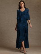 A-Line/Princess Two-Piece Asymmetrical Appliques Ankle-Length Mother of the Bride Dresses with Jacket (SHI22500149)