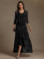 A-Line/Princess Two-Piece Asymmetrical Appliques Ankle-Length Mother of the Bride Dresses with Jacket (SHI22500149)