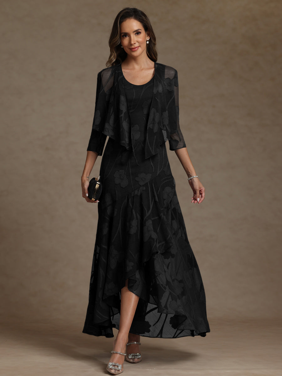 A-Line/Princess Two-Piece Asymmetrical Appliques Ankle-Length Mother of the Bride Dresses with Jacket (SHI22500149)