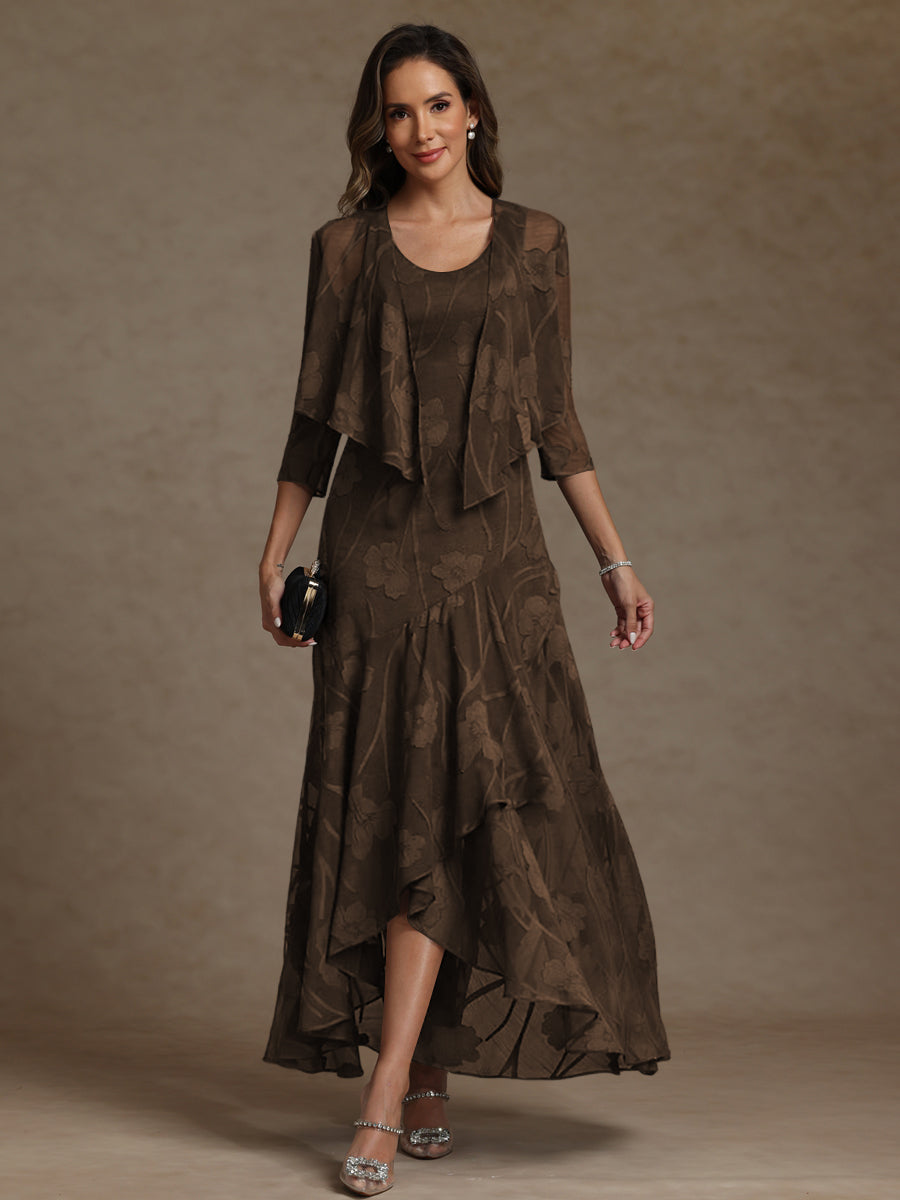 A-Line/Princess Two-Piece Asymmetrical Appliques Ankle-Length Mother of the Bride Dresses with Jacket (SHI22500149)