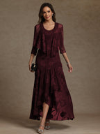 A-Line/Princess Two-Piece Asymmetrical Appliques Ankle-Length Mother of the Bride Dresses with Jacket (SHI22500149)