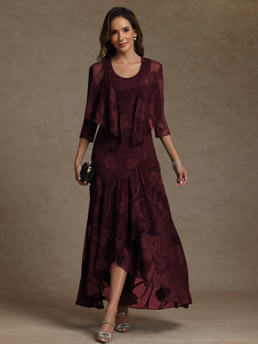 A-Line/Princess Two-Piece Asymmetrical Appliques Ankle-Length Mother of the Bride Dresses with Jacket (SHI22500149)