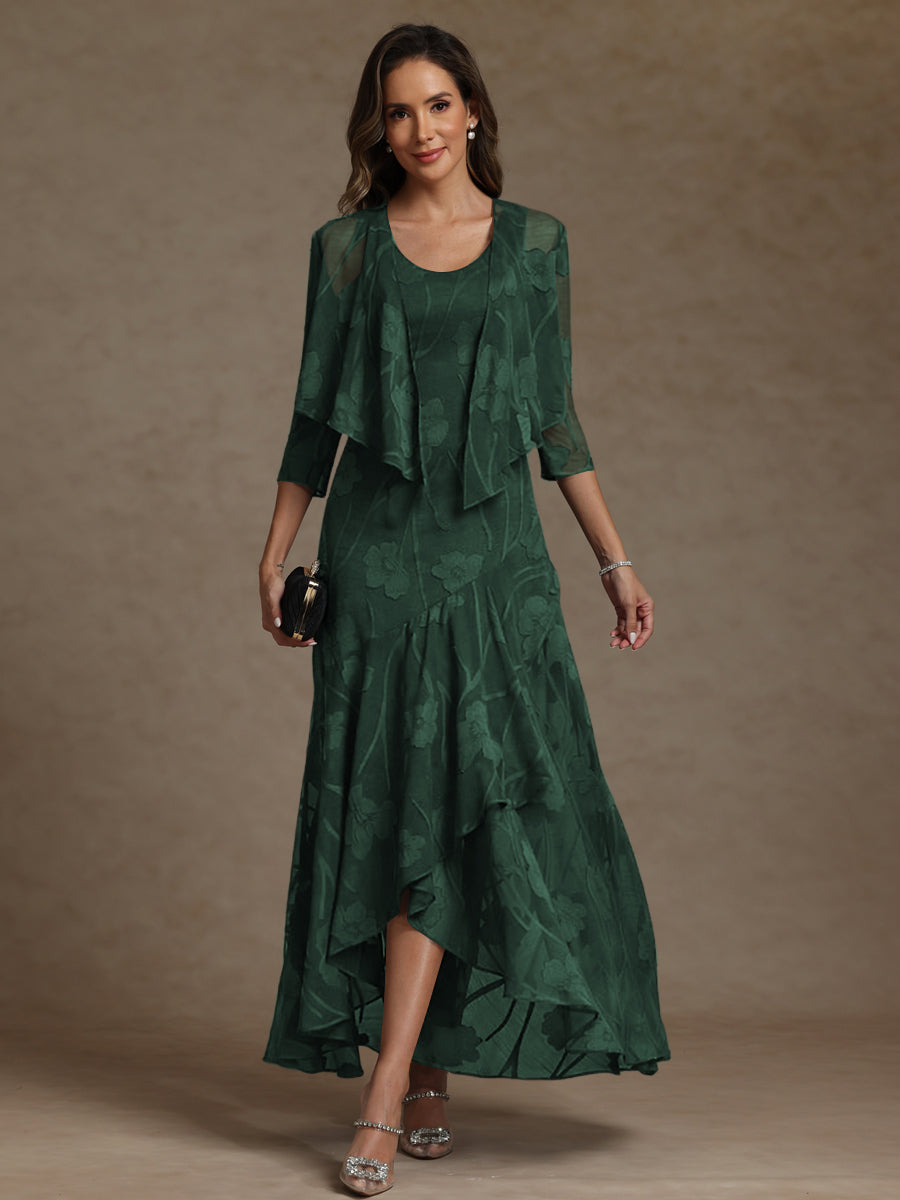 A-Line/Princess Two-Piece Asymmetrical Appliques Ankle-Length Mother of the Bride Dresses with Jacket (SHI22500149)