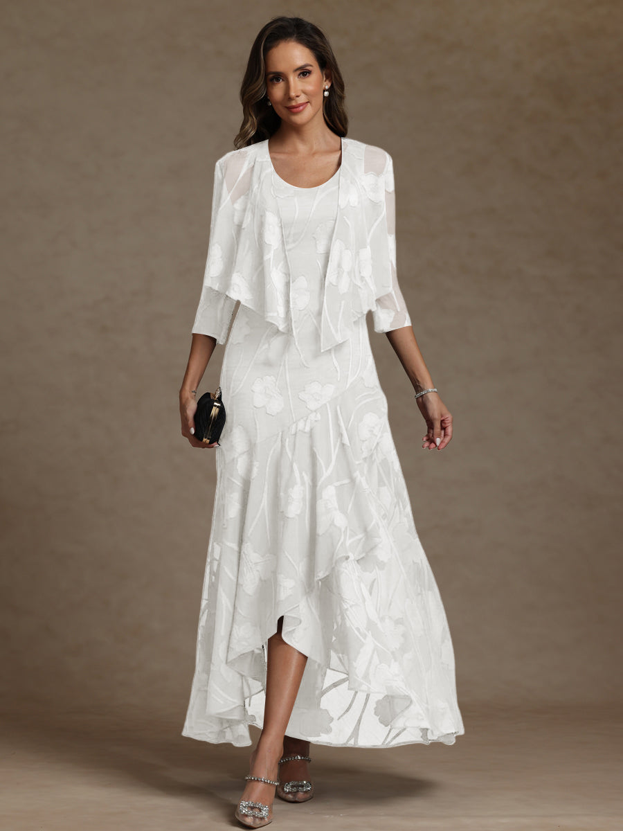 A-Line/Princess Two-Piece Asymmetrical Appliques Ankle-Length Mother of the Bride Dresses with Jacket (SHI22500149)
