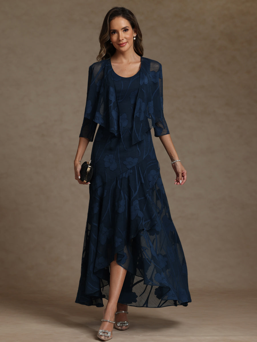 A-Line/Princess Two-Piece Asymmetrical Appliques Ankle-Length Mother of the Bride Dresses with Jacket (SHI22500149)
