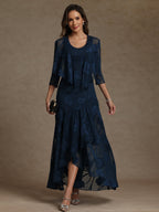 A-Line/Princess Two-Piece Asymmetrical Appliques Ankle-Length Mother of the Bride Dresses with Jacket (SHI22500149)