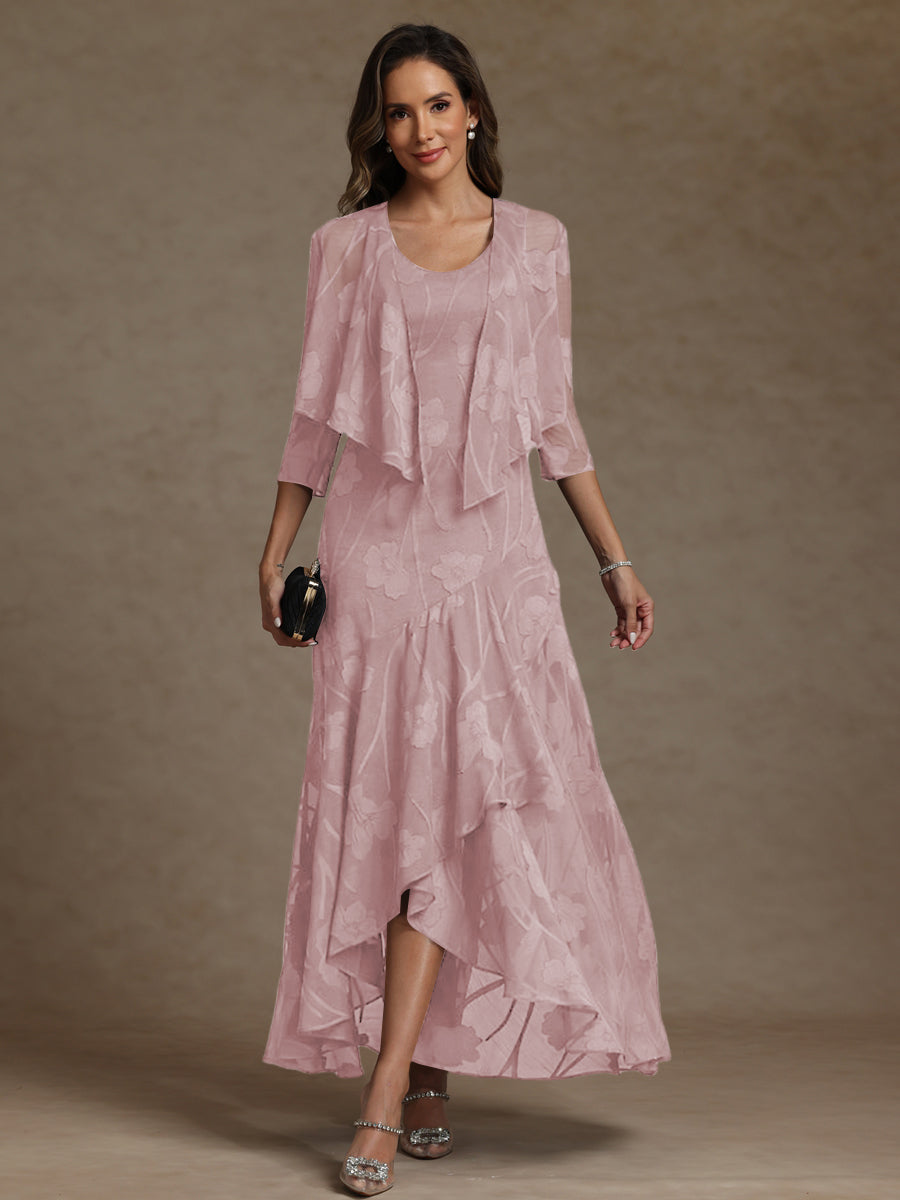 A-Line/Princess Two-Piece Asymmetrical Appliques Ankle-Length Mother of the Bride Dresses with Jacket (SHI22500149)