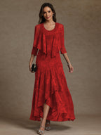 A-Line/Princess Two-Piece Asymmetrical Appliques Ankle-Length Mother of the Bride Dresses with Jacket (SHI22500149)