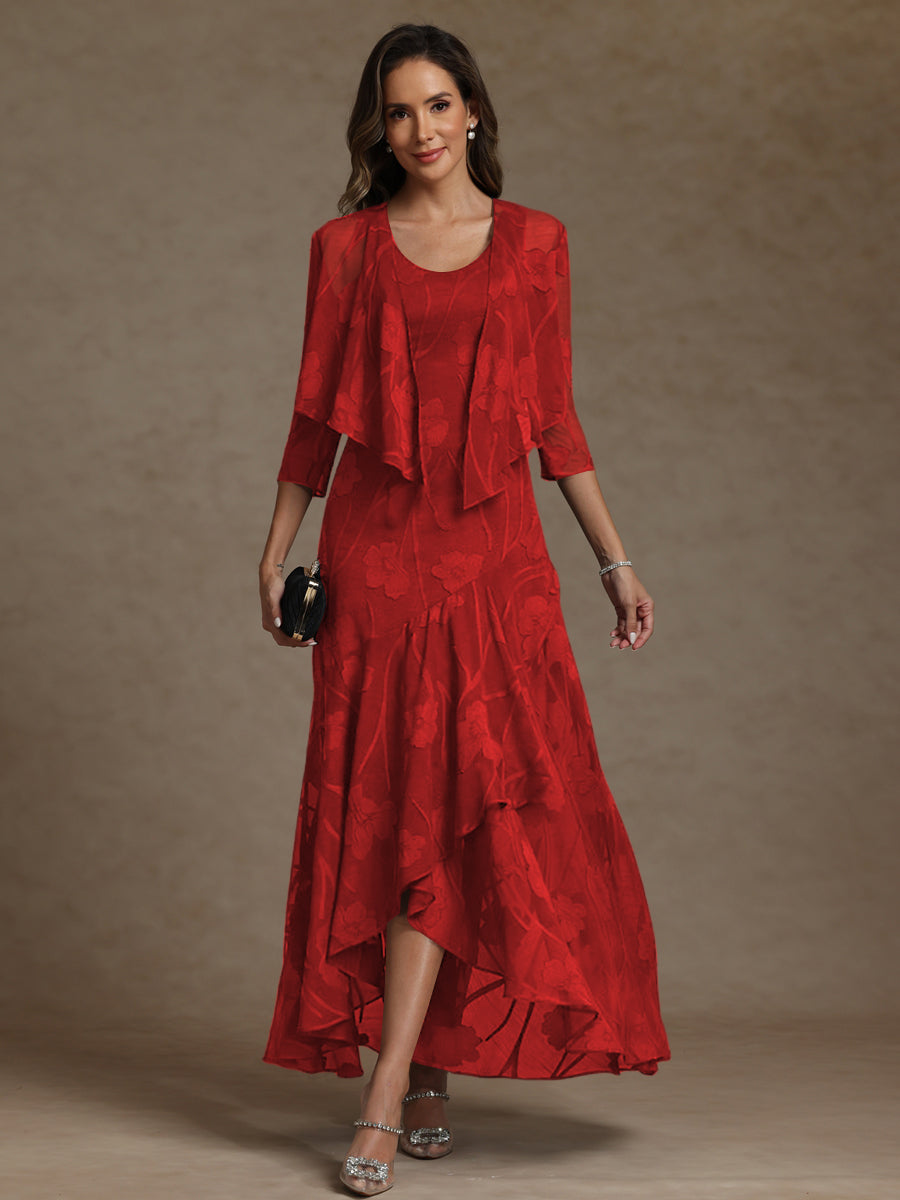 A-Line/Princess Two-Piece Asymmetrical Appliques Ankle-Length Mother of the Bride Dresses with Jacket (SHI22500149)