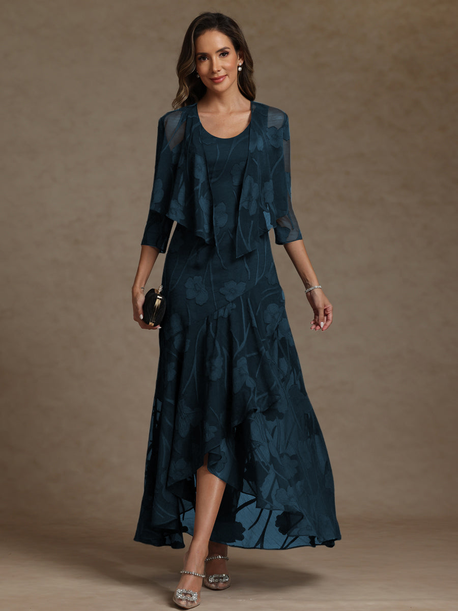 A-Line/Princess Two-Piece Asymmetrical Appliques Ankle-Length Mother of the Bride Dresses with Jacket (SHI22500149)