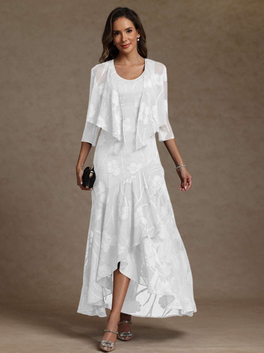 A-Line/Princess Two-Piece Asymmetrical Appliques Ankle-Length Mother of the Bride Dresses with Jacket (SHI22500149)