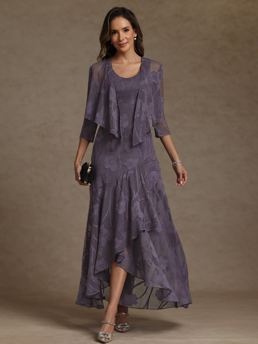 A-Line/Princess Two-Piece Asymmetrical Appliques Ankle-Length Mother of the Bride Dresses with Jacket (SHI22500149)