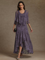A-Line/Princess Two-Piece Asymmetrical Appliques Ankle-Length Mother of the Bride Dresses with Jacket (SHI22500149)