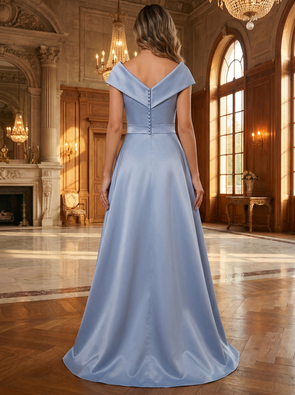 A-Line Chiffon V-Neck Short Sleeve Mother of the Bride Dresses Floor-Length with Sequin Appliques (SHI22500297)