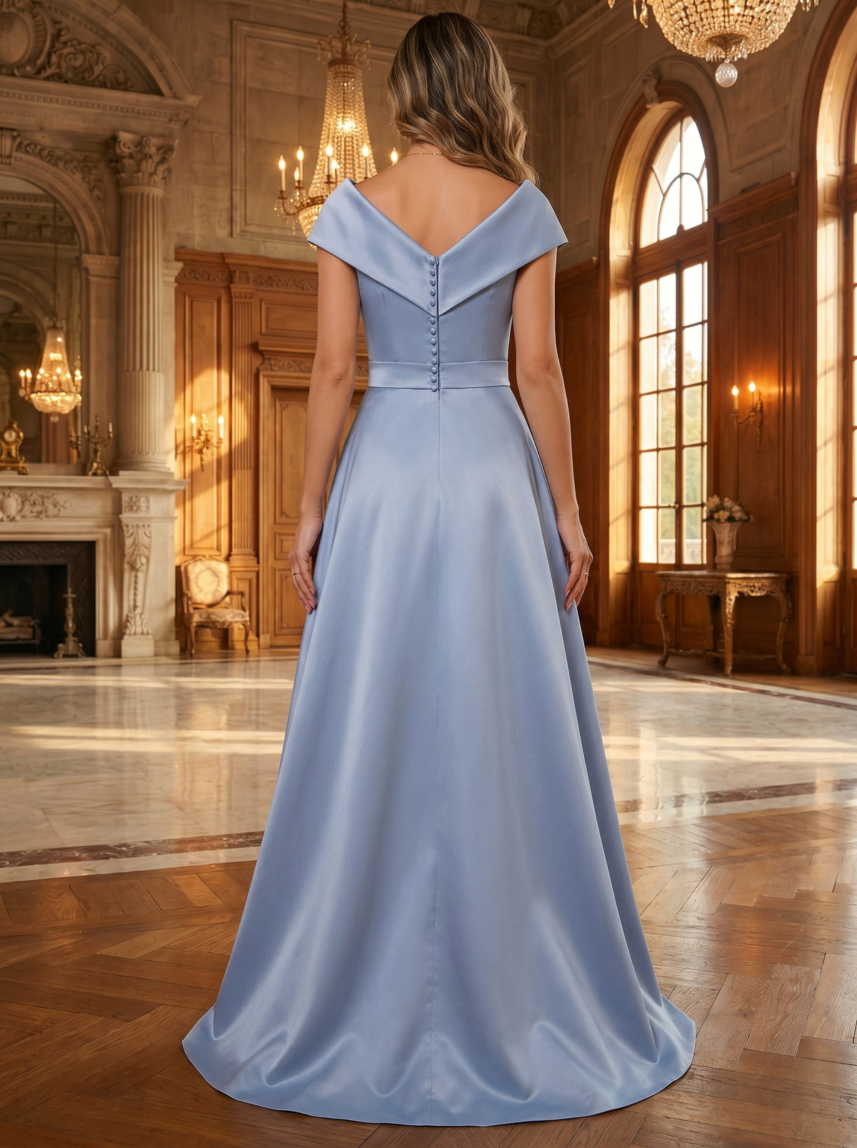 A-Line Chiffon V-Neck Short Sleeve Mother of the Bride Dresses Floor-Length with Sequin Appliques (SHI22500297)