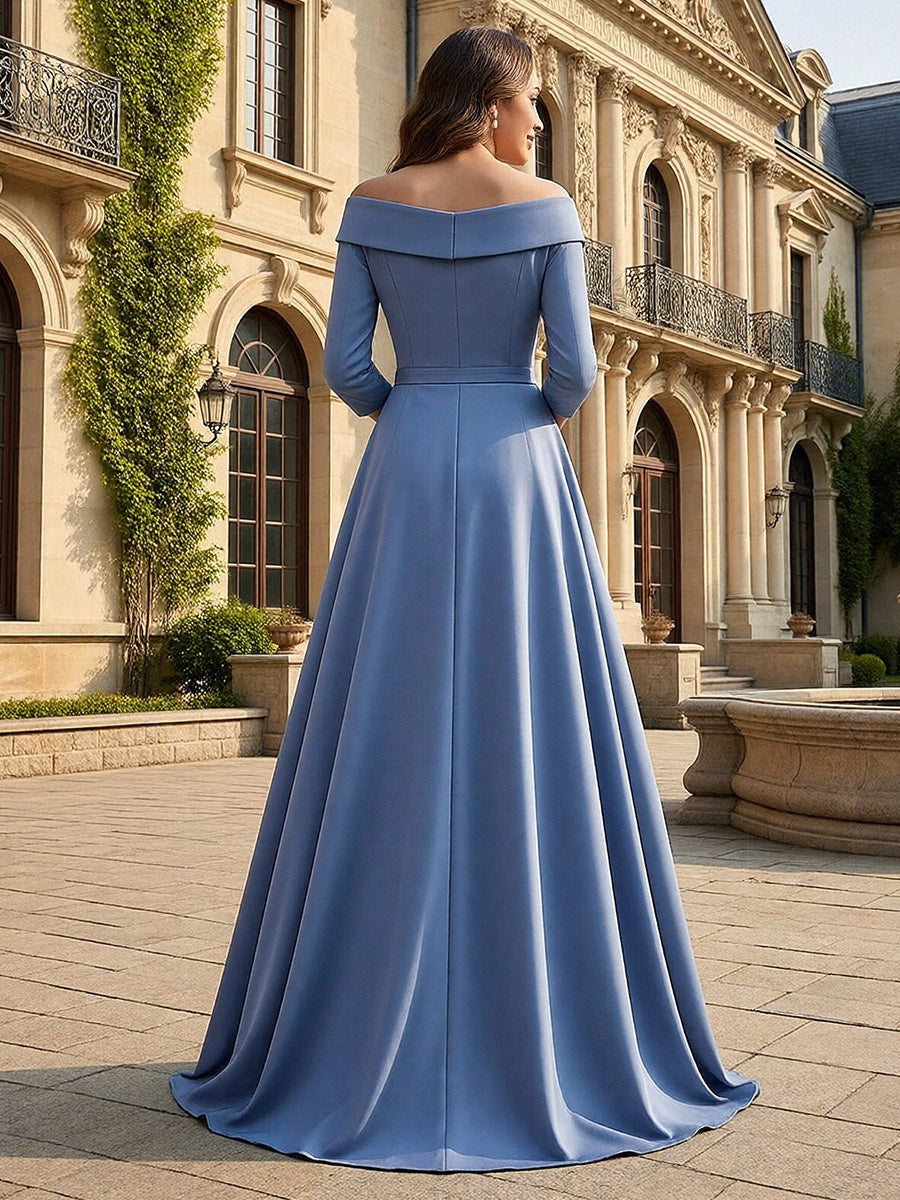 Satin A Line 3/4 Sleeve Floor Length Mother of the Bride Dresses with Flower (SHI22500168)