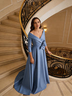 Satin A Line 3/4 Sleeve Floor Length Mother of the Bride Dresses with Flower (SHI22500168)