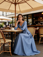Satin A Line 3/4 Sleeve Floor Length Mother of the Bride Dresses with Flower (SHI22500168)
