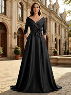 Satin A Line 3/4 Sleeve Floor Length Mother of the Bride Dresses with Flower (SHI22500168)