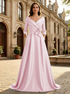 Satin A Line 3/4 Sleeve Floor Length Mother of the Bride Dresses with Flower (SHI22500168)