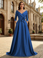 Satin A Line 3/4 Sleeve Floor Length Mother of the Bride Dresses with Flower (SHI22500168)