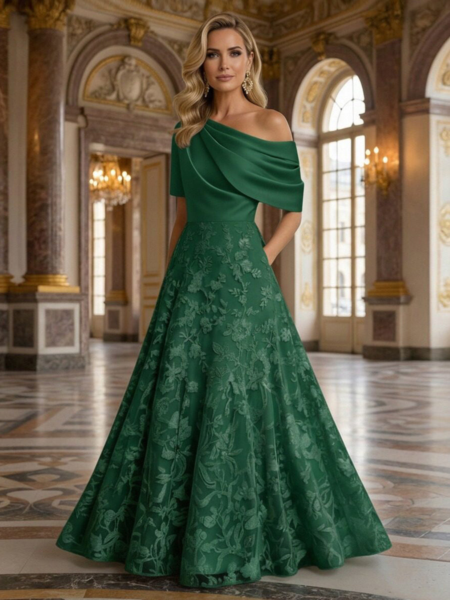 Sleeveless V-Neck Ruched Jacquard Satin Mother of the Bride Dresses (SHI22500512)