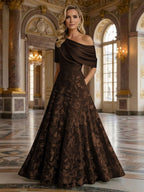 A-Line Floor Length One Shoulder Long Mother of the Bride Dresses with Lace (SHI22500179)