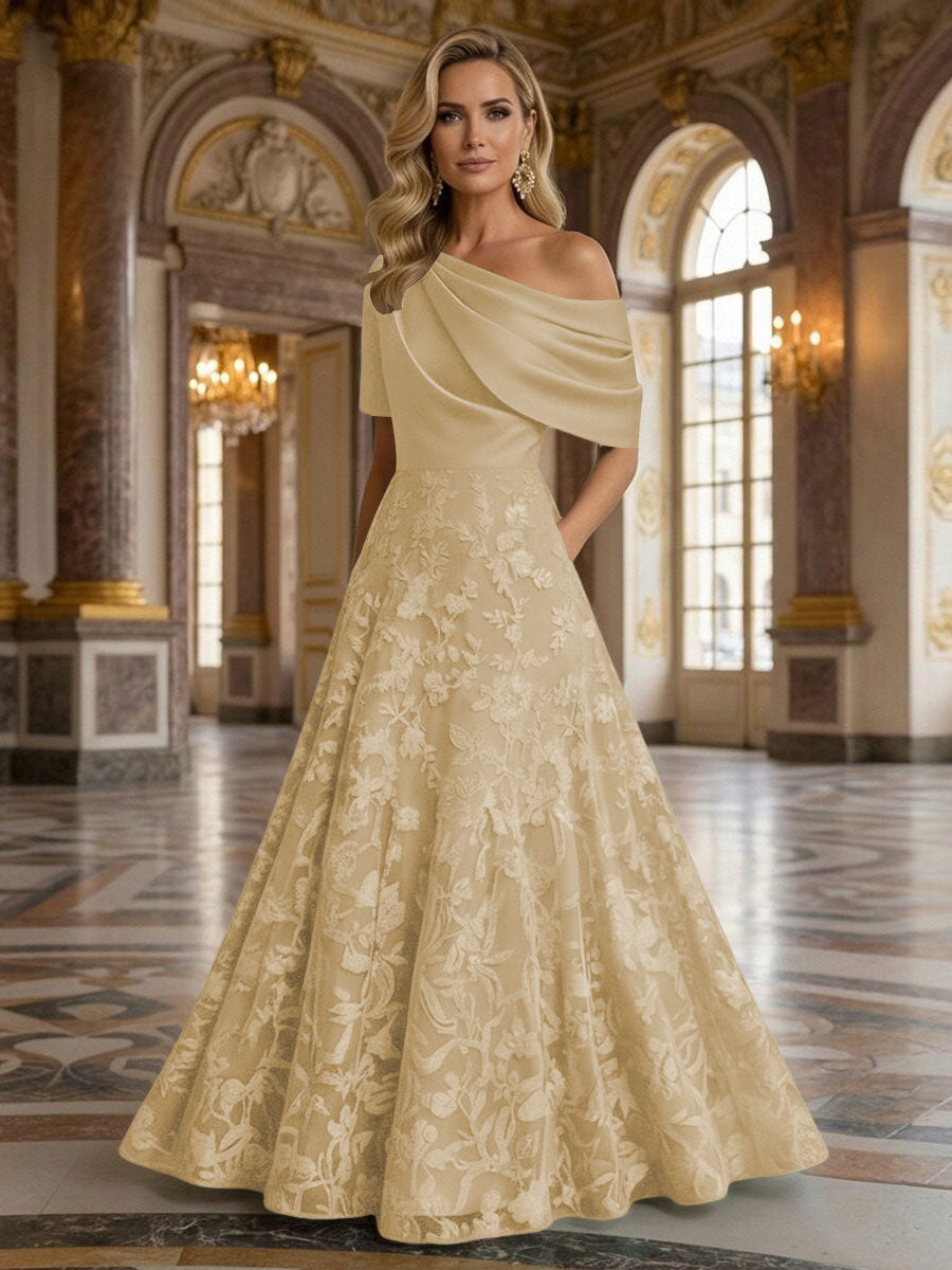 A-Line Floor Length One Shoulder Long Mother of the Bride Dresses with Lace (SHI22500179)