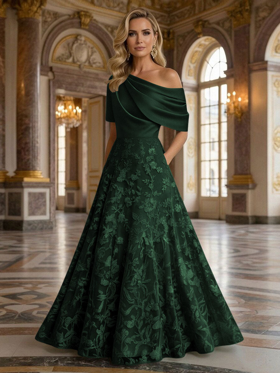 A-Line Floor Length One Shoulder Long Mother of the Bride Dresses with Lace (SHI22500179)