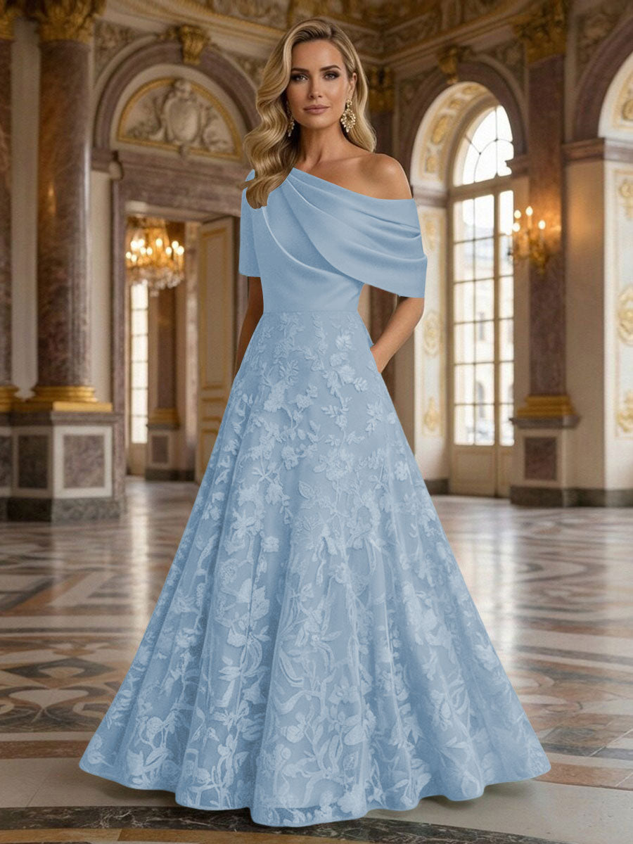 A-Line Floor Length One Shoulder Long Mother of the Bride Dresses with Lace (SHI22500179)