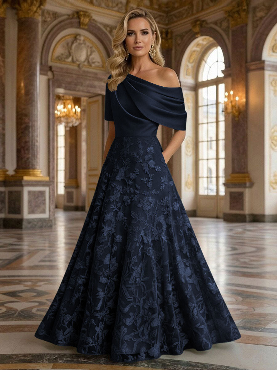 A-Line Floor Length One Shoulder Long Mother of the Bride Dresses with Lace (SHI22500179)