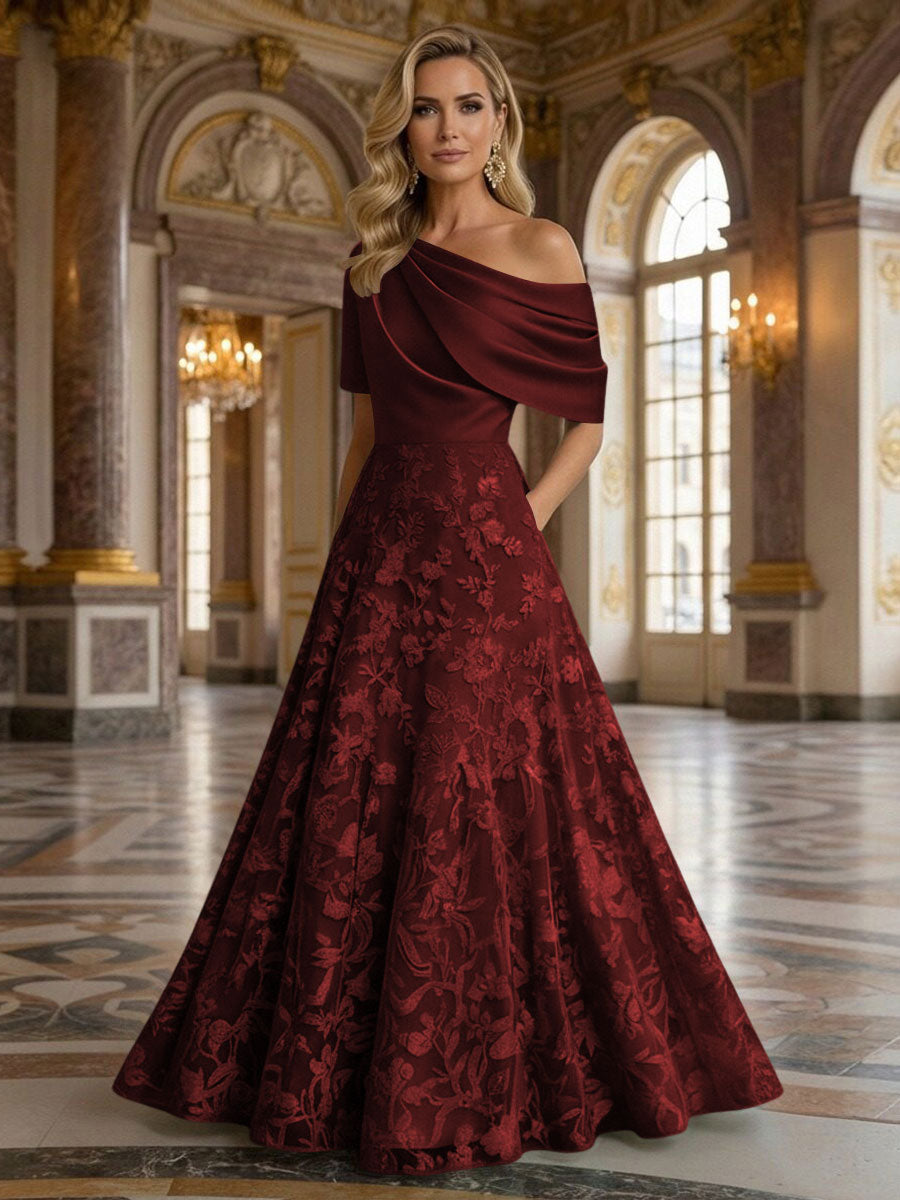 A-Line Floor Length One Shoulder Long Mother of the Bride Dresses with Lace (SHI22500179)